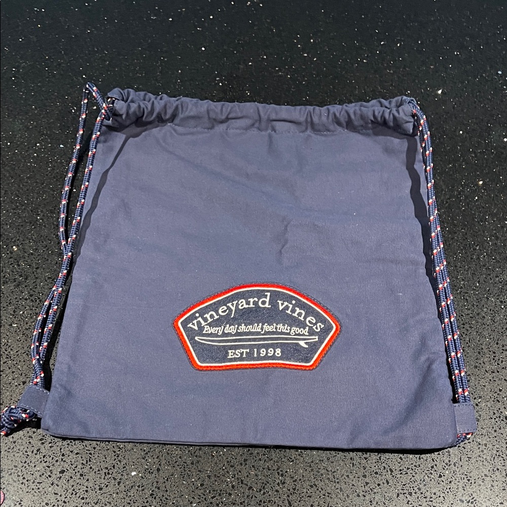 Vineyard Vines Navy Drawstring Sack with Red-Trim Logo